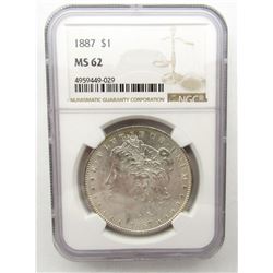 1887-P  Morgan Silver Dollar $ NGC MS 62