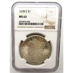 1878-S Morgan Silver Dollar $ NGC MS 63