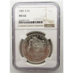 1881-S Morgan Silver Dollar $ NGC MS 62