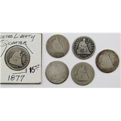 6-SEATED QTRS 1875, 1876, 1859, 2-NO DATE, 1877