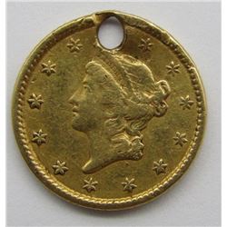 1855 $1 LIBERTY GOLD COIN. HOLED