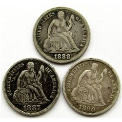 1887-S, 1888, 1890 SEATED DIMES
