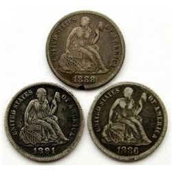 1886, 1888, 1891 SEATED DIMES