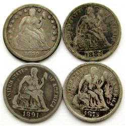 4-SEATED DIMES (VG): 1859, 1875-S,