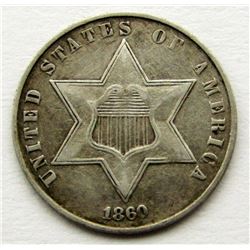 1860 THREE CENT SILVER XF/AU