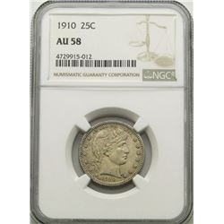 1910 BARBER QUARTER NGC AU58