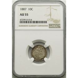 1887 SEATED LIBERTY DIME NGC AU55