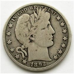 1892-O BARBER HALF DOLLAR GOOD/VG