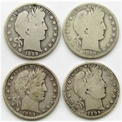 4-BARBER HALF DOLLARS: (2)1899 & (2)1890-O