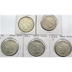 5 - DIFFERENT PEACE DOLLARS