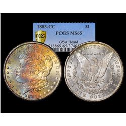 1883-CC $1 Morgan Silver Dollar Coin GSA PCGS MS65 Amazing Toning