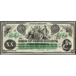 1872 $20 State of South Carolina Obsolete Note