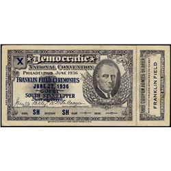 June 27, 1936 Democratic National Convention Ticket Franklin Field w/ Stub