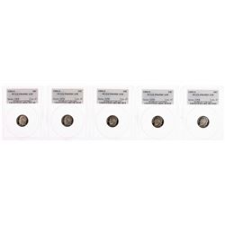 Lot of (5) 1999-S Proof Roosevelt Dime Coins PCGS PR69DCAM