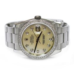 Rolex Datejust Stainless Steel 36mm Mother of Pearl Diamond Dial Watch