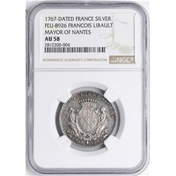 1767 France Mayor of Nantes Silver Medal NGC AU58