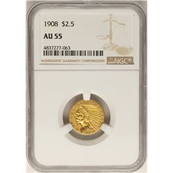 1908 $2 1/2 Indian Head Quarter Eagle Gold Coin AU55