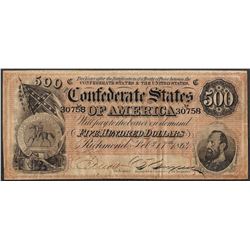 1864 $500 Confederate States of America Note