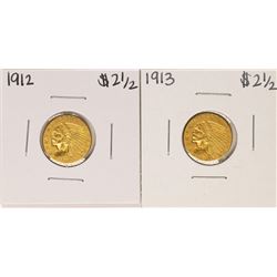 Lot of 1912-1913 $2 1/2 Indian Head Quarter Eagle Gold Coins