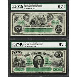 Fancy Serial Pair 1872 $20 & $50 South Carolina Obsolete Notes PMG Superb Gem Un