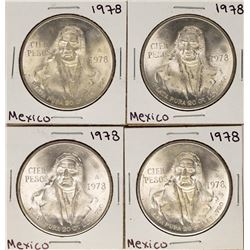 Lot of (4) 1978 Mexico Cien Pesos Silver Coins