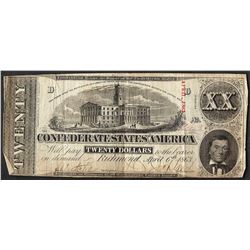1863 $20 Confederate States of America Note