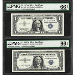 Lot of (2) 1957A $1 Silver Certificate Notes PMG Gem Uncirculated 66EPQ