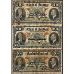 Lot of (3) 1938 $20 The Bank of Montreal Canada Notes