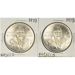 Lot of (2) 1978 Mexico Cien Pesos Silver Coins