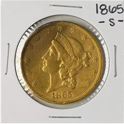 1865-S $20 Liberty Head Double Eagle Gold Coin