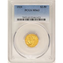 1929 $2 1/2 Indian Head Quarter Eagle Gold Coin PCGS MS63