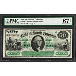 1872 $50 State of South Carolina Revenue Bond Obsolete Note PMG Superb Gem Unc.