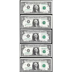 Lot of (5) $1 Federal Reserve Notes Minor Shift Errors