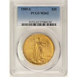 1909-S $20 St. Gaudens Double Eagle Gold Coin PCGS MS62