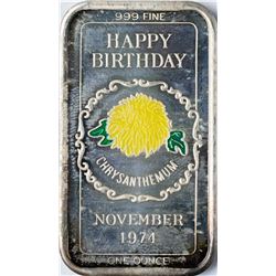 November 1974 Happy Birthday Enamel Silver Art Bar