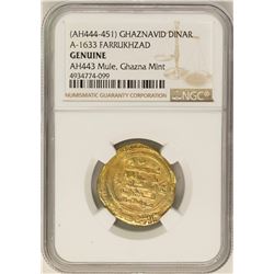 AH444-451 Ghaznavid Dinar AH433 Farrukhzad Gold Coin NGC Genuine Mule Ghazna Min