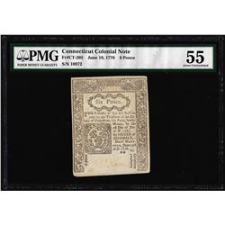 June 19, 1776 Connecticut 6 Pence Colonial Currency Note PMG About Uncirculated