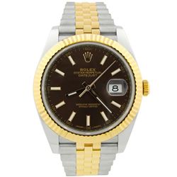 Rolex Mens Datejust 18KT Rose Gold & Steel 41mm Chocolate Dial Watch