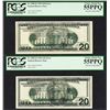 Image 1 : (2) Consec. 1996 $20 Federal Reserve Offset ERROR Notes PCGS Choice About New 55
