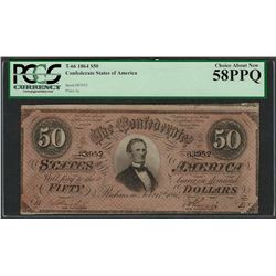 1864 $50 Confederate States of America Note T-66 PCGS Choice About New 58PPQ