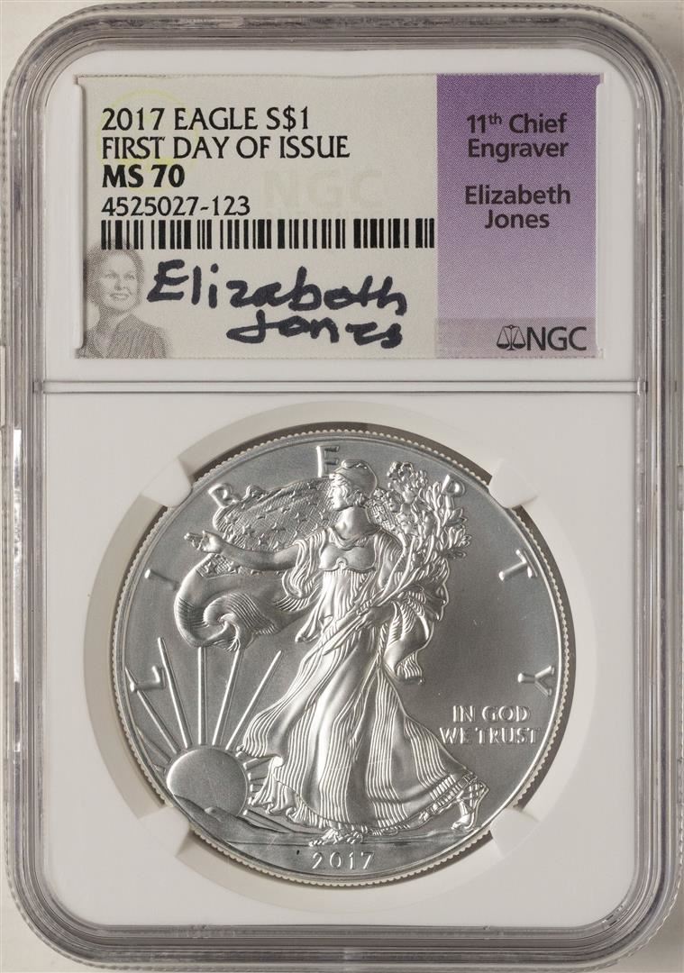 2017 1 American Silver Eagle Coin NGC MS70 First Day of Issue Signed