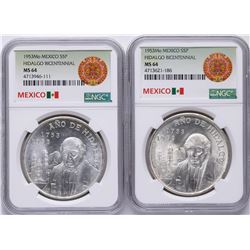 Lot of (2) 1953Mo Mexico Hidalgo Bicentennial 5 Pesos Silver Coins NGC MS64