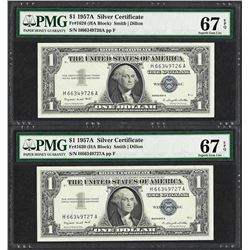 Lot of (2) Consecutive 1957A $1 Silver Certificate Notes PMG Superb Gem Unc 67EP