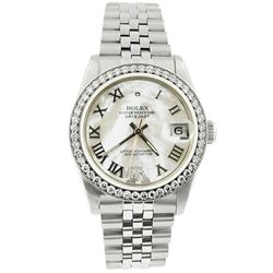 Rolex Ladies Datejust 18KT Yellow Gold & Steel 31mm MOP Roman Diamond Dial Watch