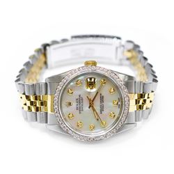Rolex Men's Datejust 18KT Yellow Gold & Steel 36mm MOP Diamond Dial Watch