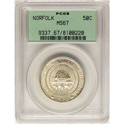 1936 Norfolk Bicentennial Commemorative Half Dollar Coin PCGS MS67 Old Green Hol