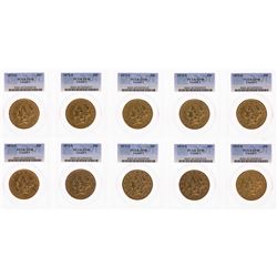 Lot of (10) 1873-S Closed 3 $20 Liberty Head Double Eagle Gold Coins PCGS XF40