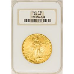1924 $20 St. Gaudens Double Eagle Gold Coin NGC MS64