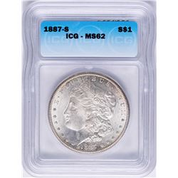 1887-S $1 Morgan Silver Dollar Coin ICG MS62