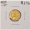 Image 1 : 1925-D $2 1/2 Indian Head Quarter Eagle Gold Coin